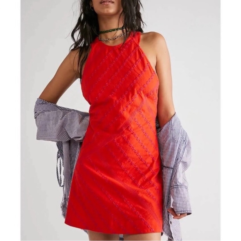 100% cotton Free People Juni Backless Halter Mini Dress Strawberry Red Spritz M